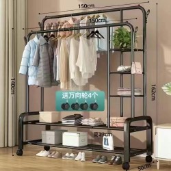 Double Layer Garment Floor Standing Rack – Stylish, Mobile & Spacious Storage Solution