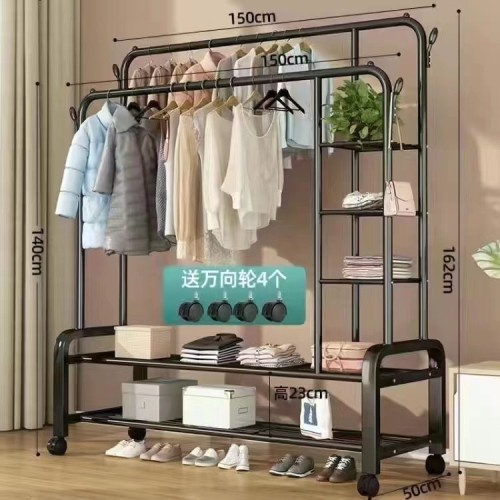 Double Layer Garment Floor Standing Rack – Stylish, Mobile & Spacious Storage Solution Double Layer Garment Floor Standing Rack – Stylish, Mobile & Spacious Storage Solution