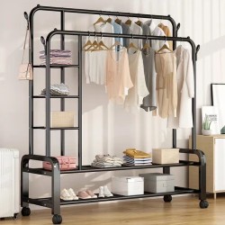 Double Layer Garment Floor Standing Rack – Stylish, Mobile & Spacious Storage Solution