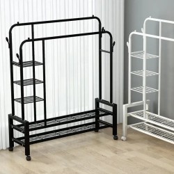 Double Layer Garment Floor Standing Rack – Stylish, Mobile & Spacious Storage Solution