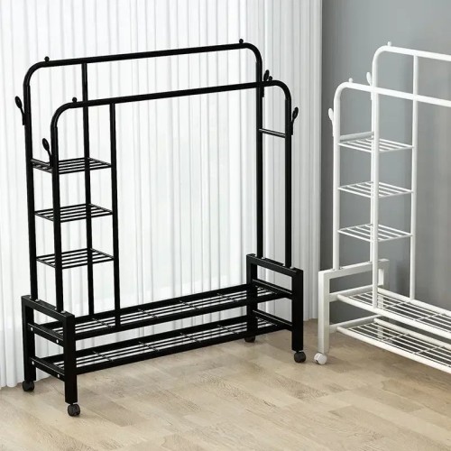 Double Layer Garment Floor Standing Rack – Stylish, Mobile & Spacious Storage Solution Double Layer Garment Floor Standing Rack – Stylish, Mobile & Spacious Storage Solution