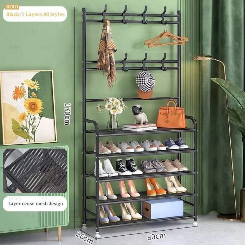 5-Layer Metallic Mesh Shoe and Hat Rack – Stylish, Spacious & Durable Storage Solution
