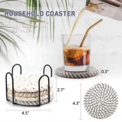 Handmade Rattan Coasters with Metallic Holder – 8-Piece Braided Wicker Set