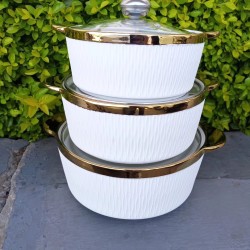 3-Piece Ceramic Serving Dishes with Glass Covers 3-Piece Ceramic Serving Dishes with Glass Covers