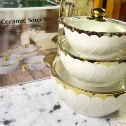 3-Piece Ceramic Serving Dishes with Glass Covers