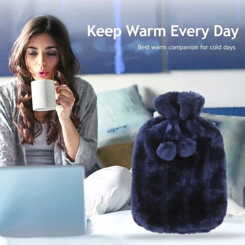 Hot Water Bottle with Faux Fleece Cover