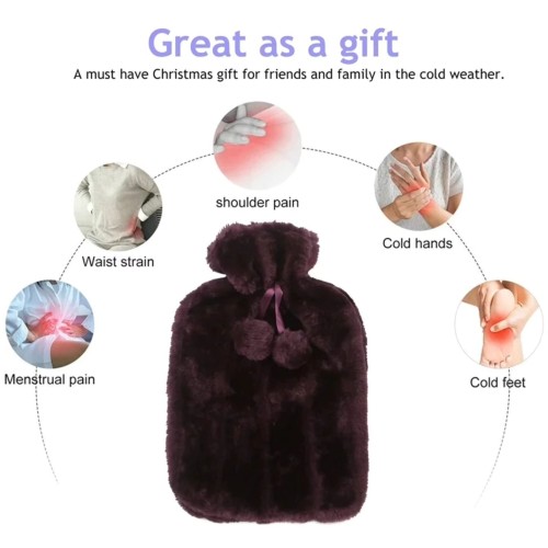 Hot Water Bottle with Faux Fleece Cover
