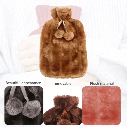 Hot Water Bottle with Faux Fleece Cover