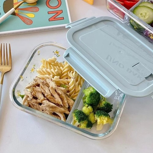 High Borosilicate Glass Partitioned Lunchbox – 1050ml Microwave-Safe Food Container with Dual Compartments High Borosilicate Glass Partitioned Lunchbox – 1050ml Microwave-Safe Food Container with Dual Compartments