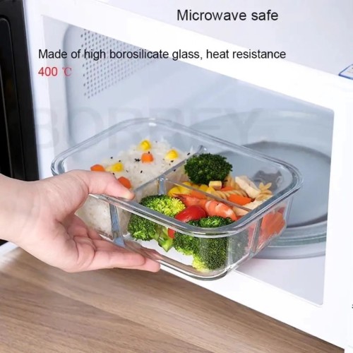 High Borosilicate Glass Partitioned Lunchbox – 1050ml Microwave-Safe Food Container with Dual Compartments High Borosilicate Glass Partitioned Lunchbox – 1050ml Microwave-Safe Food Container with Dual Compartments