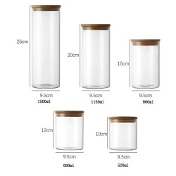 Round Bamboo Lid Glass Jars Set