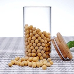 Round Bamboo Lid Glass Jars Set