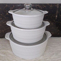 3-Piece Set Ceramic Casserole Serving Dishes with Glass Covers