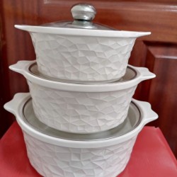 3-Piece Set Ceramic Casserole Serving Dishes with Glass Covers