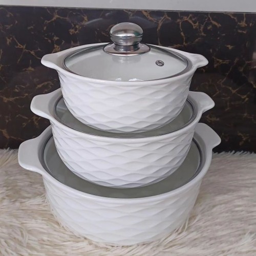 3-Piece Set Ceramic Casserole Serving Dishes with Glass Covers 3-Piece Set Ceramic Casserole Serving Dishes with Glass Covers