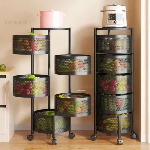 5-Tier Round/Square Fruit & Vegetable Storage Rack with Wheels 5-Tier Round/Square Fruit & Vegetable Storage Rack with Wheels