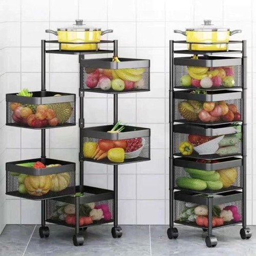 5-Tier Round/Square Fruit & Vegetable Storage Rack with Wheels
