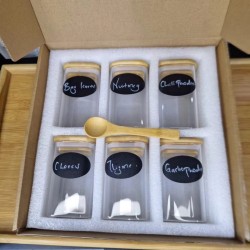 6-Pack Square Glass Jars with Bamboo Lids and Spoons