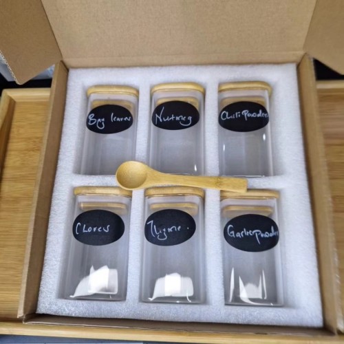 6-Pack Square Glass Jars with Bamboo Lids and Spoons 6-Pack Square Glass Jars with Bamboo Lids and Spoons