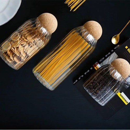 Bar-Shaped Open Ball Cork Transparent Jar with Bamboo Lid Bar-Shaped Open Ball Cork Transparent Jar with Bamboo Lid
