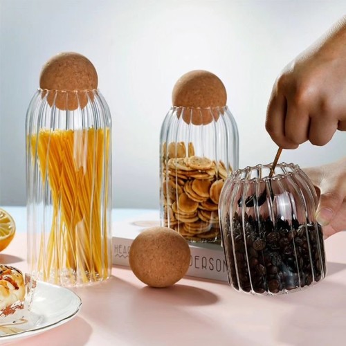 Bar-Shaped Open Ball Cork Transparent Jar with Bamboo Lid Bar-Shaped Open Ball Cork Transparent Jar with Bamboo Lid