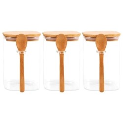 Glass Storage Jar with Spoon and Bamboo Lid Glass Storage Jar with Spoon and Bamboo Lid