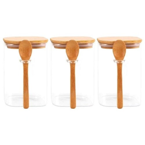 Glass Storage Jar with Spoon and Bamboo Lid