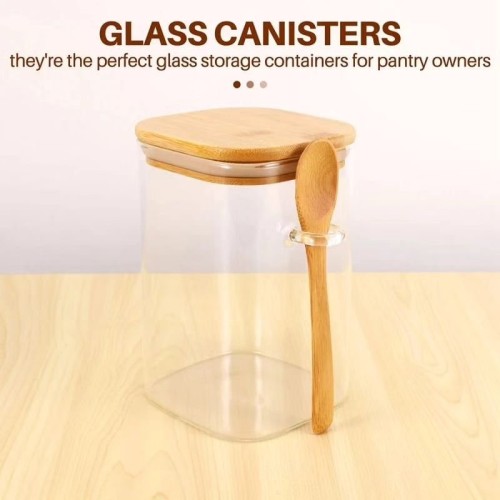 Glass Storage Jar with Spoon and Bamboo Lid Glass Storage Jar with Spoon and Bamboo Lid
