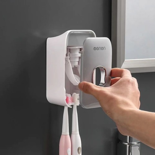 Toothpaste Dispenser with 2-Slot Toothbrush Holder Toothpaste Dispenser with 2-Slot Toothbrush Holder