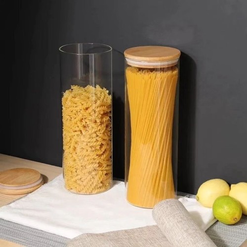 Glass Spaghetti/Cereal Storage Jar with Bamboo Lid