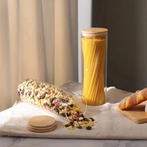 Glass Spaghetti/Cereal Storage Jar with Bamboo Lid