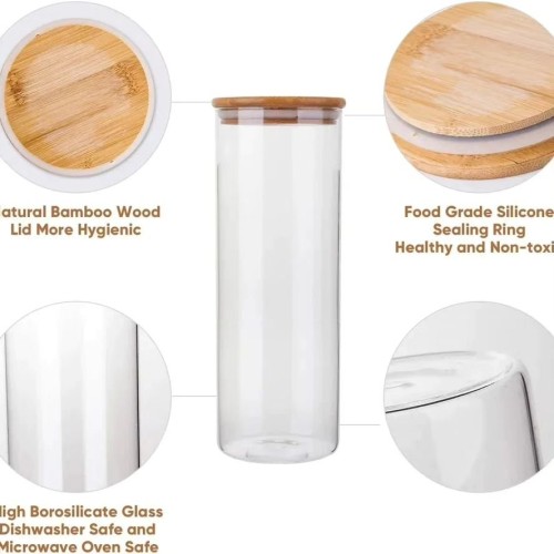 Glass Spaghetti/Cereal Storage Jar with Bamboo Lid