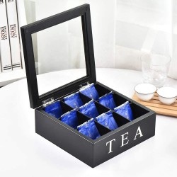 Bamboo Tea Bag Organizer with 9 Compartments