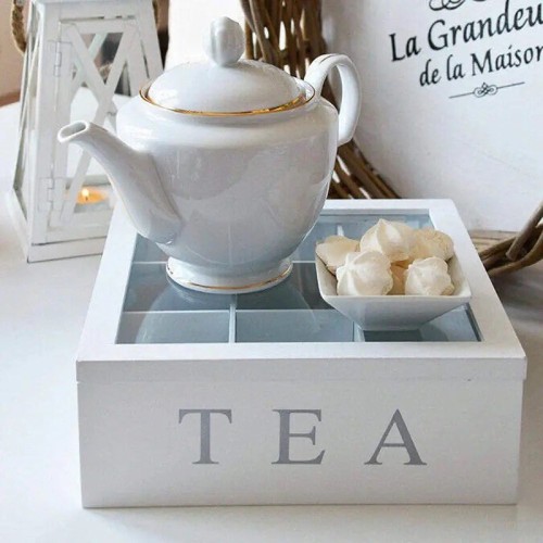 Bamboo Tea Bag Organizer with 9 Compartments