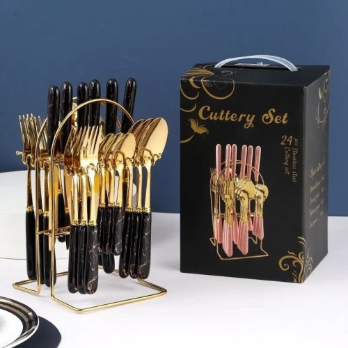 25 Pcs Marble Gold Cutlery Set 25 Pcs Marble Gold Cutlery Set