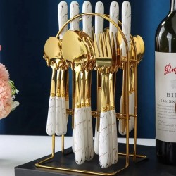 25 Pcs Marble Gold Cutlery Set
