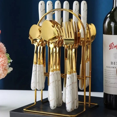 25 Pcs Marble Gold Cutlery Set 25 Pcs Marble Gold Cutlery Set
