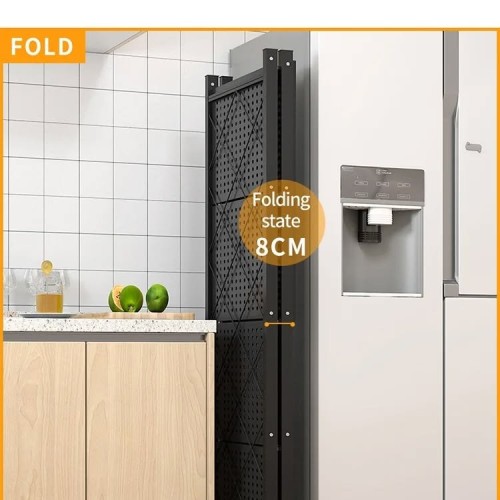 Foldable Kitchen Metallic Storage Rack with Wheels Foldable Kitchen Metallic Storage Rack with Wheels