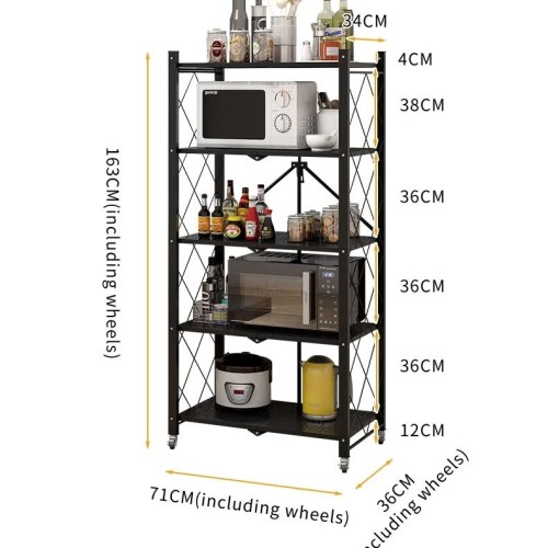 Foldable Kitchen Metallic Storage Rack with Wheels Foldable Kitchen Metallic Storage Rack with Wheels