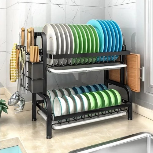 Heavy Duty 2-Tier Dish Rack with Cutlery Holder Heavy Duty 2-Tier Dish Rack with Cutlery Holder