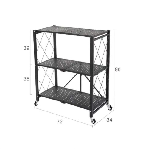 Foldable Kitchen Metallic Storage Rack with Wheels Foldable Kitchen Metallic Storage Rack with Wheels