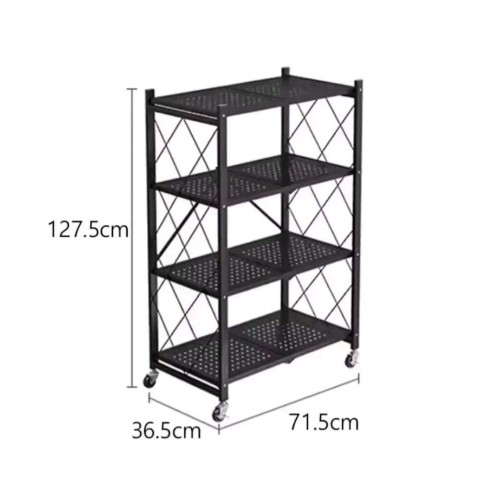 Foldable Kitchen Metallic Storage Rack with Wheels Foldable Kitchen Metallic Storage Rack with Wheels