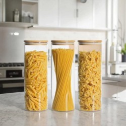 Glass Spaghetti/Cereal Jar With Airtight Bamboo Lid Glass Spaghetti/Cereal Jar With Airtight Bamboo Lid