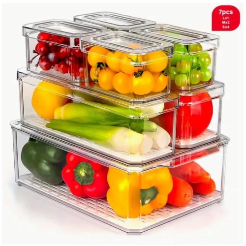 7pcs Stackable Acrylic Fridge Organizer Tins With Lid