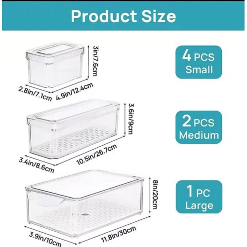 7pcs Stackable Acrylic Fridge Organizer Tins With Lid 7pcs Stackable Acrylic Fridge Organizer Tins With Lid
