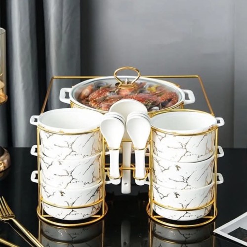 15pcs Nordic Ceramic Soup Pot Binaural Soup Bowl Set