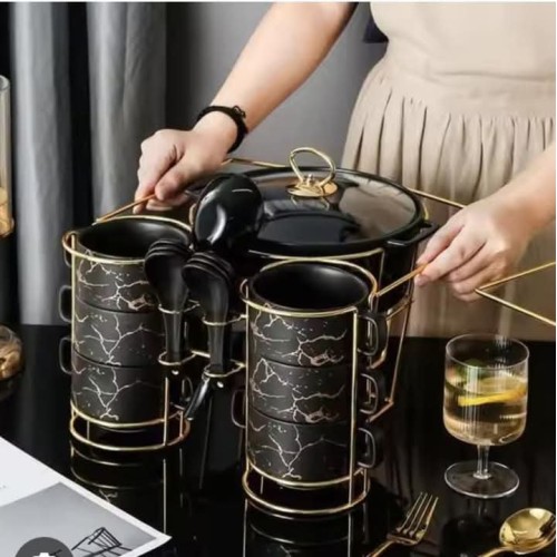 15pcs Nordic Ceramic Soup Pot Binaural Soup Bowl Set