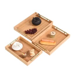 3-Piece Eco-Friendly Bamboo Serving Tray Set With Gold Handles