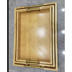 3-Piece Eco-Friendly Bamboo Serving Tray Set With Gold Handles