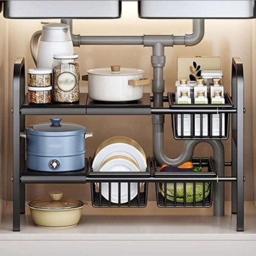 Under The Sink Adjustable 2-Tier Rack